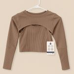 ⭐ Women’s Ribbed Long Sleeve Cutout Crop Top – Athleisure Yoga Activewear ⭐ Brown Size M Photo 3