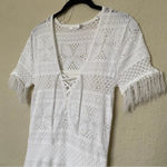 ALC Frank A.L.C Trevi‎ Crochet Knit Fringe Sheath Dress white size M Photo 2