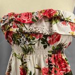 Wet Seal Strapless Dress White Red Floral Print Babydoll Ruffle Cotton Medium Photo 2