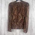 Joie ‎ Top Women L Brown Marble Print Smocked Blouse Sheer Sleeve Fairy Ethereal Photo 7