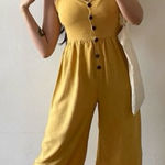 One Clothing Classic Linen Blend Wide Leg Yellow Jumpsuit Size Medium Photo 0
