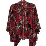 Avenue Sheer Mixed Print Red Black Open Front Cardigan Size 14 Photo 0