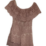 Lac Bleu Romper Size M Soft Pink Lace Crochet Off The Shoulder Size M Photo 0