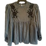 ZARA  Peplum Women’s Top Size 10 Black Floral Embroidery Beaded Blue Photo 1