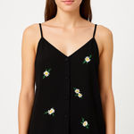 Topshop  Black Daisy Embroidered Button-Front Cami Tank Top size‎ 4 Photo 0