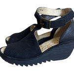 Fly London  BLACK WEDGE‎ SANDALS HEELS SZ. 9/39 EUC Photo 0