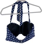 Lands' End  Navy White Polka Dot Nylon Underwire Padded Halter Bikini Top 12 DD Photo 1