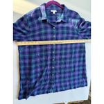 J. JILL Purple Teal Plaid Textured Crinkled Button Front Tunic Shirt Size Lp Photo 7