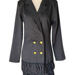 Lapel Collar Black Fringe Hem Tassel Double Breasted Blazer Mini Dress Photo 0