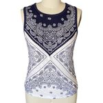 Lucky Brand  Boho Bandana Blue White Paisley Sleeveless Summer Blouse Size SMALL Photo 1