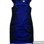 Carmen Marc Valvo Black Applique Lace Panel Deep Blue Dress in Size 4 Photo 0