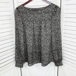 Loft Ann Taylor  Printed Pullover Blouse Cream Black Medium Long Sleeve Photo 6