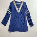 Judith March  Blue Boho Long Flutter Sleeve Midi Size L Peasant Farm Photo 0