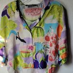 ZARA   Fruit Vegguie Grafic Art Tropical Button Dawn Crop Top Blouse Size XS Photo 3