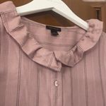 Ann Taylor pinstripe ruffle neck blouse Photo 4
