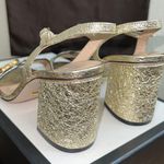 Gucci Metallic Laminate Leather Mid Heel Sandal Double G Size 36, with Box. USED Photo 5