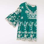 Solitaire  Boho Emerald Green Embroidered Floral Cold Shoulder Top Size M Boho‎ Photo 5