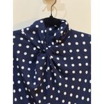 Maggy London Navy White Polka Dot Print Dress in size 2 Navy Bone Twist Neck Photo 2