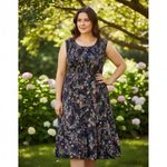 Croft & Barrow Floral Smoked Midi Dress Navy Blue Multi Sleeveless Size 1X Photo 1