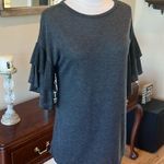 Luxe Oversized  Gray Top Ruffle Tiered Bell Sleeve Knit Womens Small Roomy Photo 2