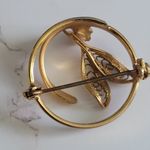 Vintage Gold Tone Pearl Circle Pin Brooch Costume Jewelry Photo 2