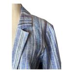 Parker  Blazer Women Small Blue‎ Striped Linen Single Breasted Preppy Career Corp Photo 5