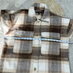 Banana Republic Women's Wool Blend Plaid Flannel Shirt Jacket Longline Brown M Photo 15