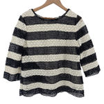Talbots  Open Knit Crochet‎ Top Womens Large Black Ivory Stripe Lined Bodice Photo 0