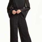 H&M  Black Peasant Style Wide Straight Leg Jumpsuit Strappy Back 4 Photo 0