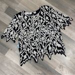 Miss Paillette Pearl Embellished Silk Pullover Blouse Black White Large Photo 9