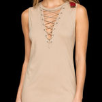 Forever 21 NWT  Tan Mini Dress Small S Coquette Casual Lattice front Photo 0