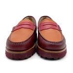 G.H. Bass Weejuns Penny Loafers Lug Sole Red Orange Leather Size 7 Preppy Fall Brown Photo 6