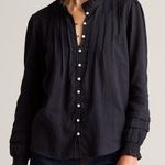 Quince  Textured Cotton Peasant Blouse Black Puff Sleeved Top Size Medium Photo 0