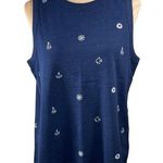 Loft New Knit Tank Top Sailing Embroidery Navy Cotton L Large Photo 0