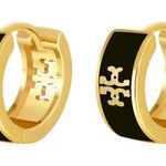 Gold and Black Hoop Earrings Photo 0