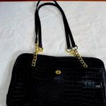 Kate Landry Elegant Black FAUX Crocodile-Embossed Handbag. GOLD CHAIN ACCENT Photo 0