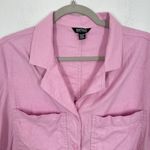 Buffalo David Bitton Pink Linen Blend Short Sleeve Button Up Shirt Boxy Relaxed Photo 2