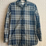 Garnet Hill  Pima Cotton Plaid Long Sleeve Button Sz 02 Navy Grey Photo 0