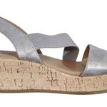 Life Stride  Metallic Taupe Wedge Sandals Size 9 Silver Strappy Wedge Sandal Photo 0