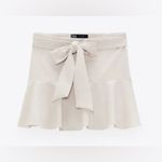 ZARA  bow skort tie front mini skirt shorts high rise ruffle greige neutral Photo 6