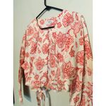 SAUNDERS COLLECTIVE Red Floral Long Sleeve Button Front Tie Waist Fredrique Top Size 10 Photo 6