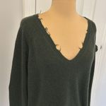 Minnie Rose  Distressed Cashmere V Neck Sweater Green Photo 4