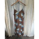 PaperMoon Hawaiian Tropical Palm Leaves Mocha Midi Side Slits Slip Dress L Photo 1