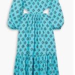 HANNAH Carmen open back printed cotton poplin maxi dress Turquoise Blue Size L Photo 0