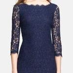 Diane Von Furstenberg  Zarita Midnight Navy Blue Stretch Lace Shift Dress, Size 4 Photo 0