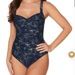 Niptuck Swim Garden Line Foil Joanne Tummy Control One Piece Swimsuit Women’s 4 Blue Photo 0