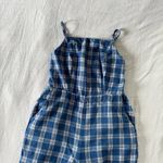 Old Navy  Blue Plaid Linen Blend Jumpsuit - Size Small Photo 5
