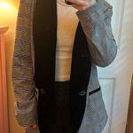 Skylar + Madison Plaid Black Velvet Collar Oversized Blazer Photo 0