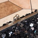 Vintage Y2K black sequin beaded clutch cocktail purse evening bag with chain Photo 10