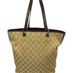 Gucci GG Sherry Line Canvas and Leather Trim Bucket Tote Bag in Tan Brown Photo 0